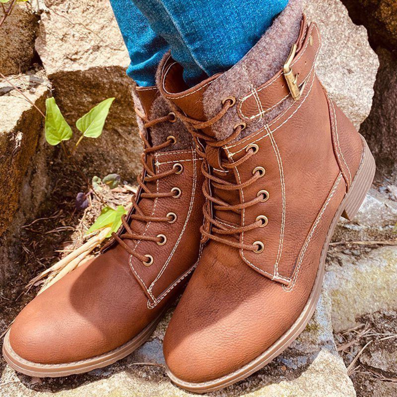 Plus Size Dames Casual Splicing Lace Up Side Zipper Combat Boots