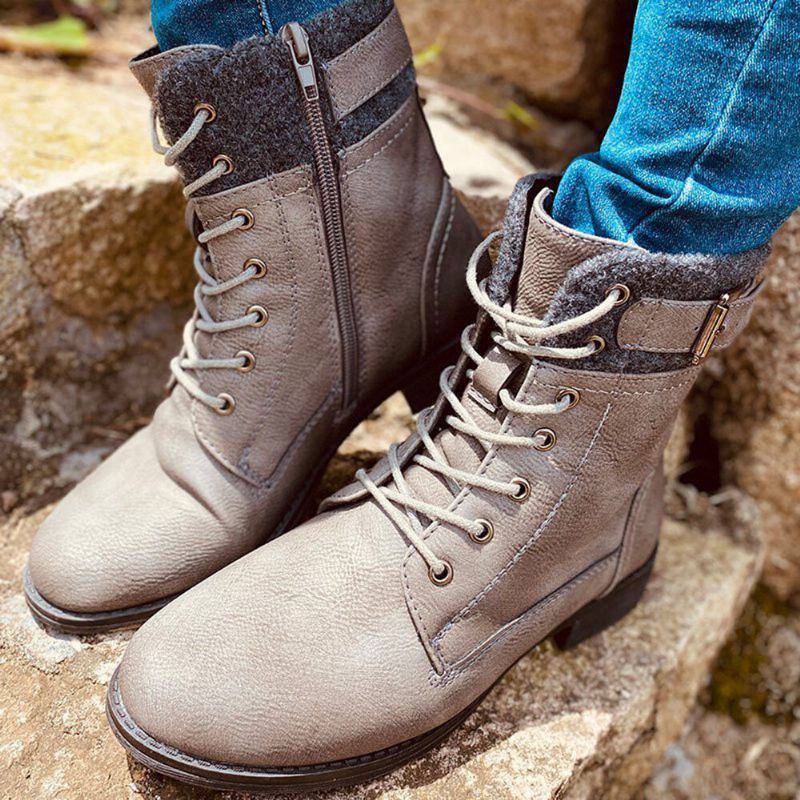 Plus Size Dames Casual Splicing Lace Up Side Zipper Combat Boots