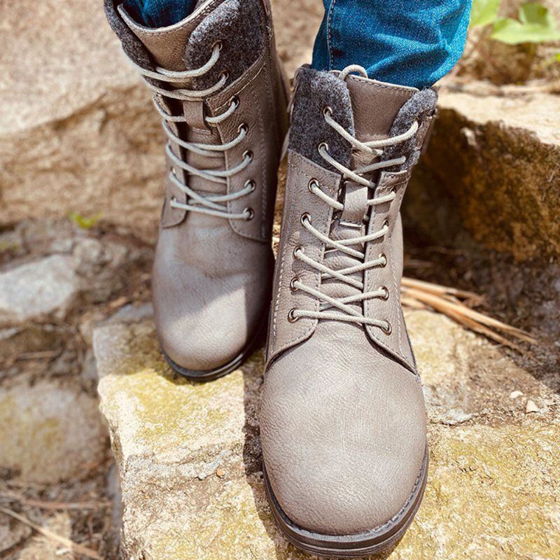 Plus Size Dames Casual Splicing Lace Up Side Zipper Combat Boots