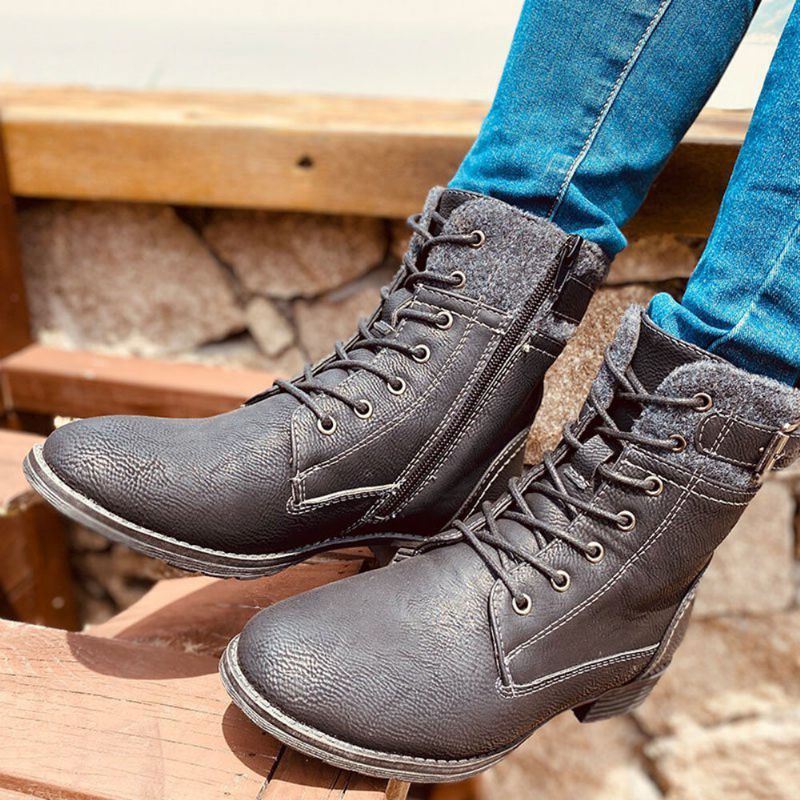 Plus Size Dames Casual Splicing Lace Up Side Zipper Combat Boots