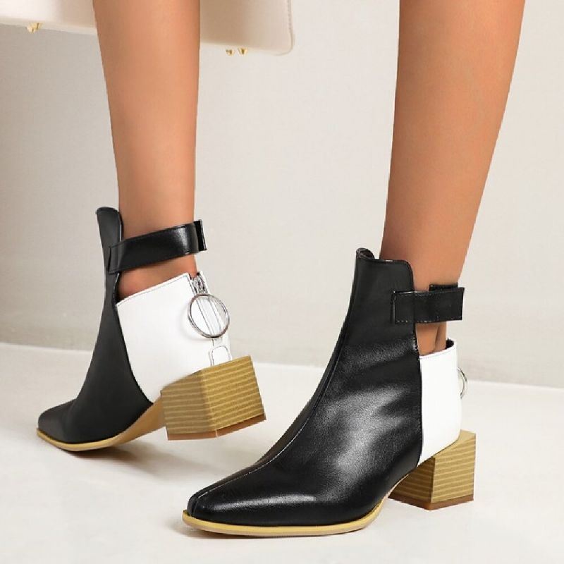 Plus Size Dames Color Block Back Zipper Block Heel Short Boots