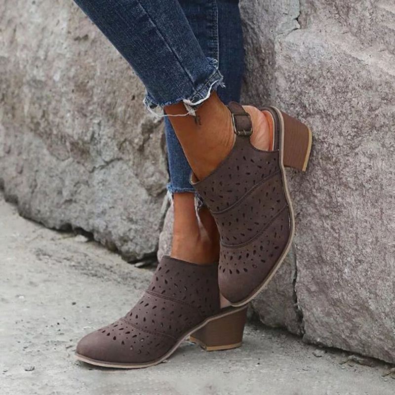 Plus Size Dames Hollow Design Buckle Casual Chunky Heel Boots