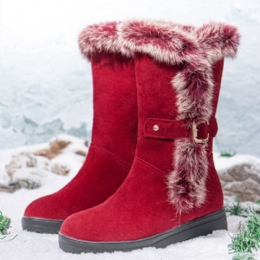 Plus Size Dames Winter Pluche Voering Gesp Decor Verhoogde Hak Snowboots