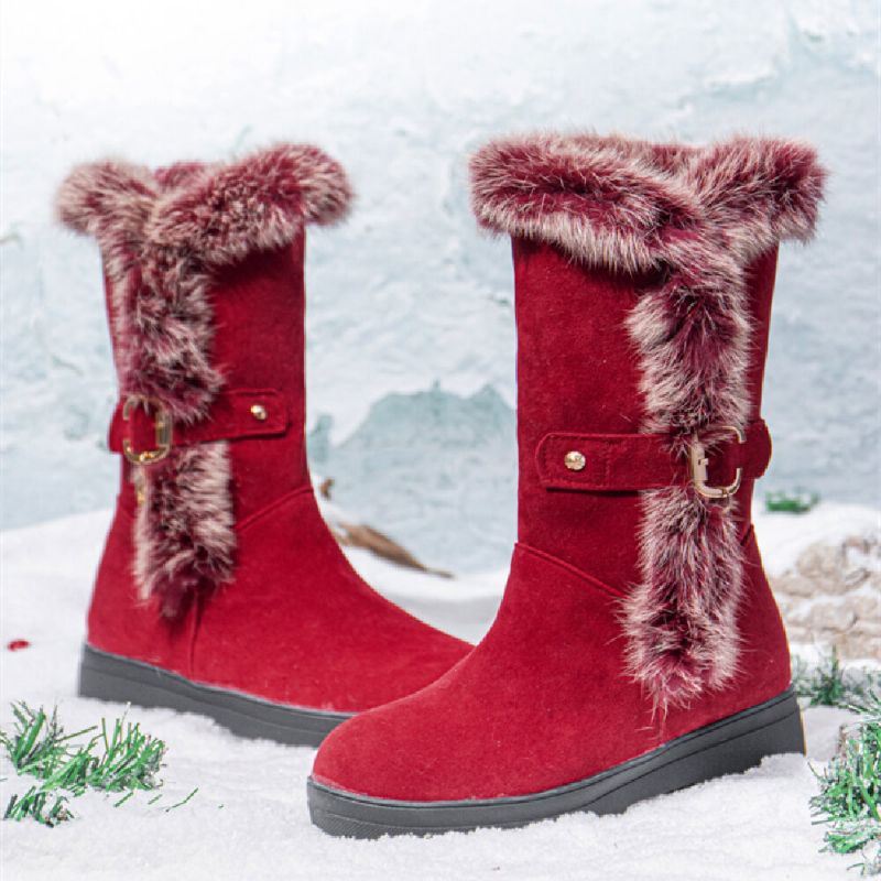 Plus Size Dames Winter Pluche Voering Gesp Decor Verhoogde Hak Snowboots