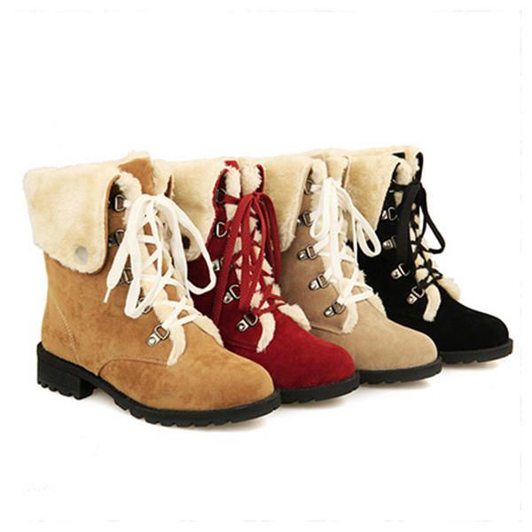 Snowboots Winter Dames Warm Houden Platte Schoenen Met Veters