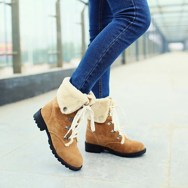 Snowboots Winter Dames Warm Houden Platte Schoenen Met Veters