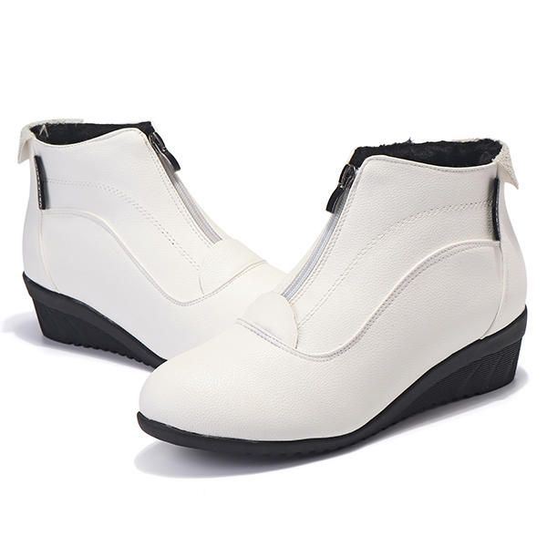 Wedges Met Rits Aan De Voorkant Bontvoering Casual Leren Laarzen