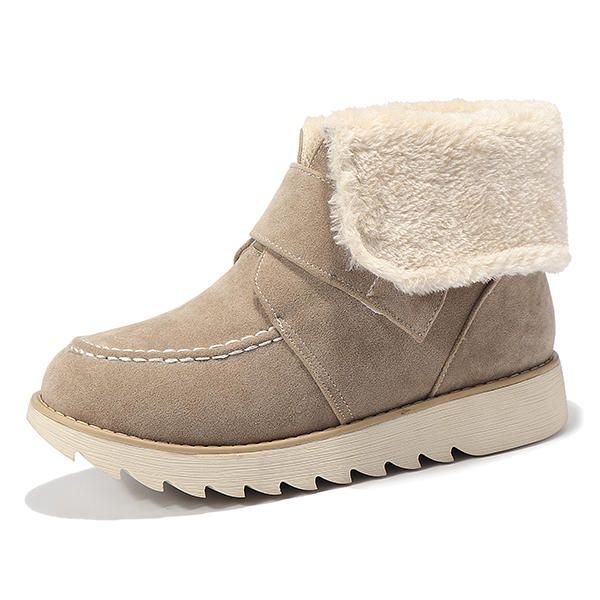 Winter Dames Suède Flats Katoenen Laarzen Bontvoering Casual Snowboots