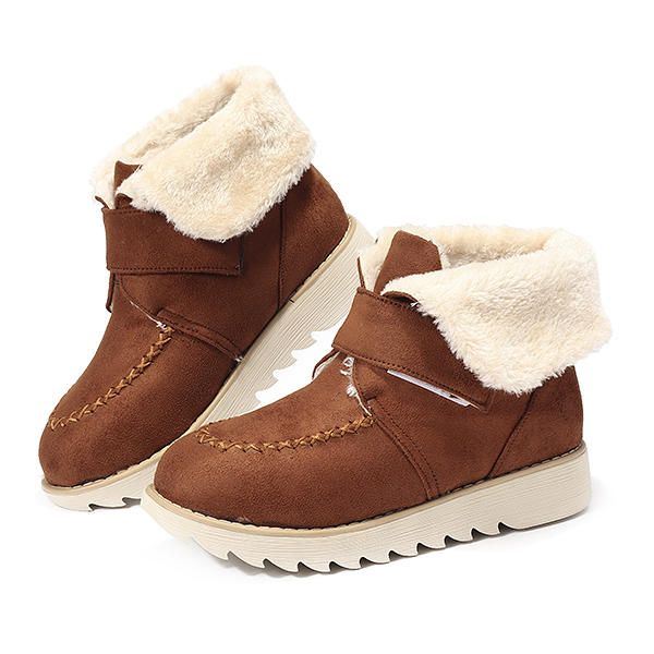 Winter Dames Suède Flats Katoenen Laarzen Bontvoering Casual Snowboots