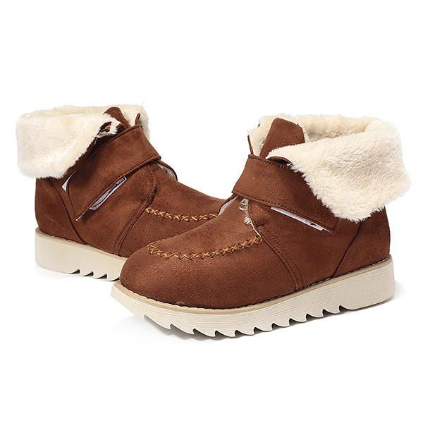 Winter Dames Suède Flats Katoenen Laarzen Bontvoering Casual Snowboots