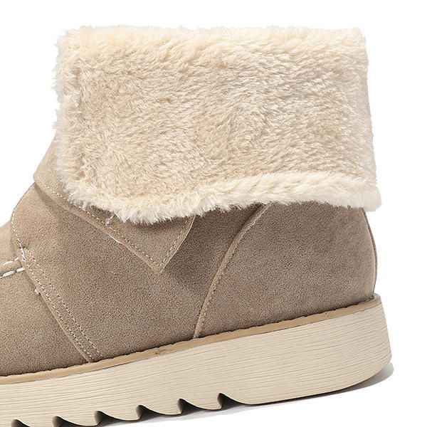 Winter Dames Suède Flats Katoenen Laarzen Bontvoering Casual Snowboots