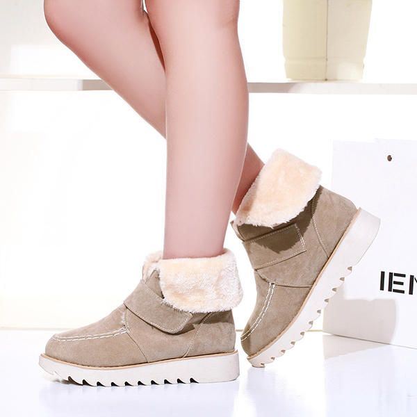 Winter Dames Suède Flats Katoenen Laarzen Bontvoering Casual Snowboots