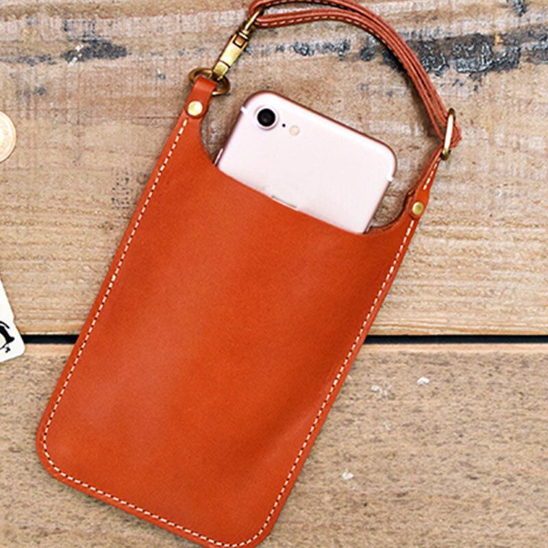 Echt Leer Vintage Casual Carry 6.1 Inch Telefoon Tas Munt Tas Heuptas Voor Heren Dames