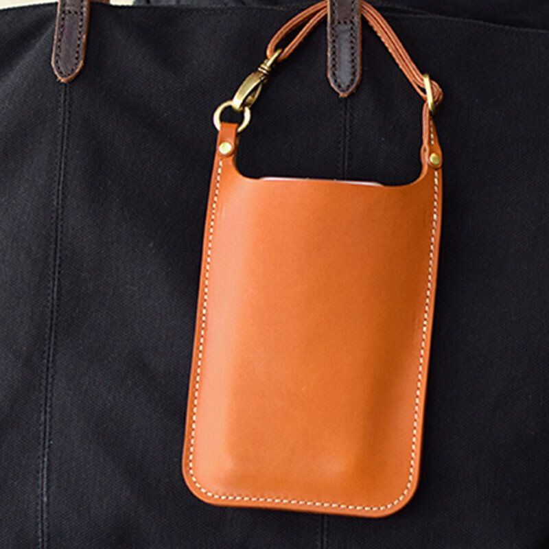 Echt Leer Vintage Casual Carry 6.1 Inch Telefoon Tas Munt Tas Heuptas Voor Heren Dames