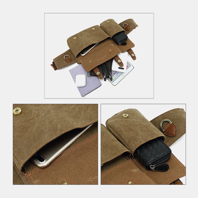 Heren Canvas Heuptas Multifunctionele Hasp Pocket Outdoor Casual Borsttas Schoudertas