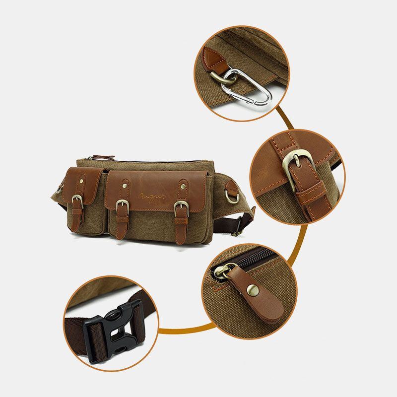 Heren Canvas Heuptas Multifunctionele Hasp Pocket Outdoor Casual Borsttas Schoudertas