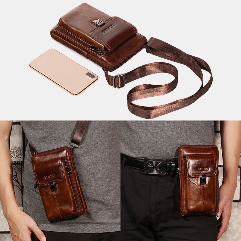 Heren Echt Leer 6.5 Inch Telefoon Tas Houder Heuptas Heuptas Crossbody Tas Schoudertas: