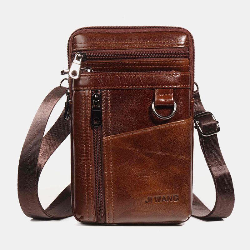 Heren Echt Leer 6.5 Inch Telefoon Tas Houder Heuptas Heuptas Crossbody Tas Schoudertas: