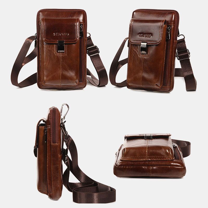 Heren Echt Leer 6.5 Inch Telefoon Tas Houder Heuptas Heuptas Crossbody Tas Schoudertas: