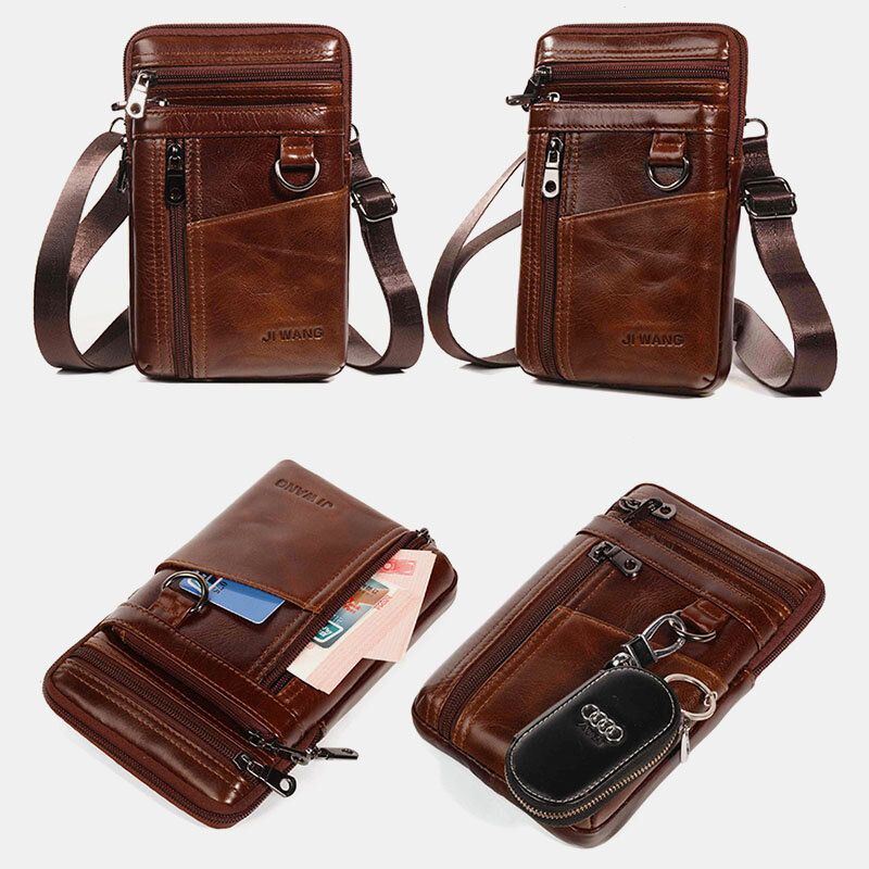 Heren Echt Leer 6.5 Inch Telefoon Tas Houder Heuptas Heuptas Crossbody Tas Schoudertas: