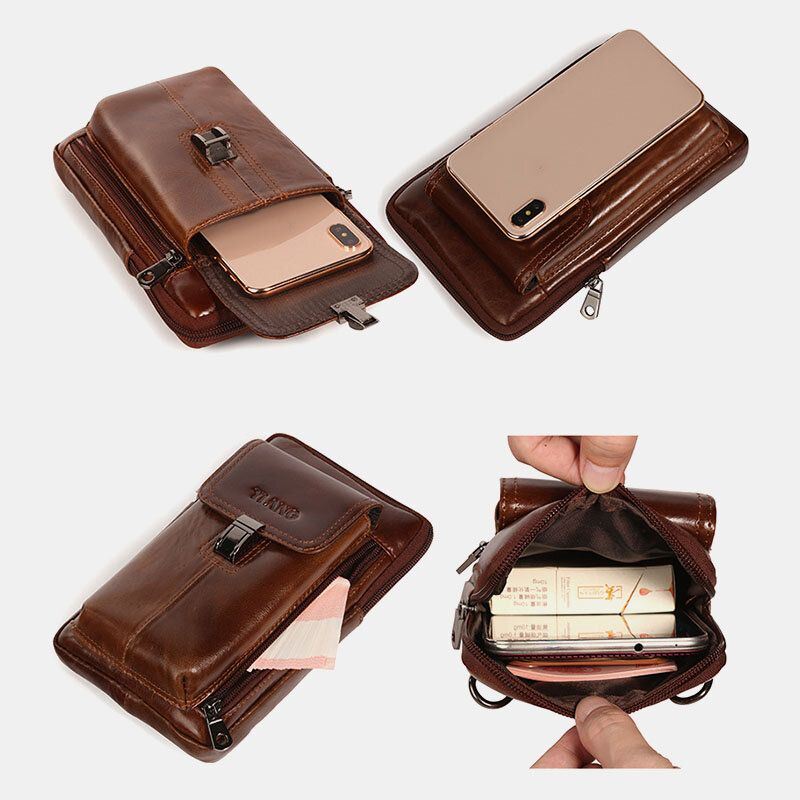 Heren Echt Leer 6.5 Inch Telefoon Tas Houder Heuptas Heuptas Crossbody Tas Schoudertas: