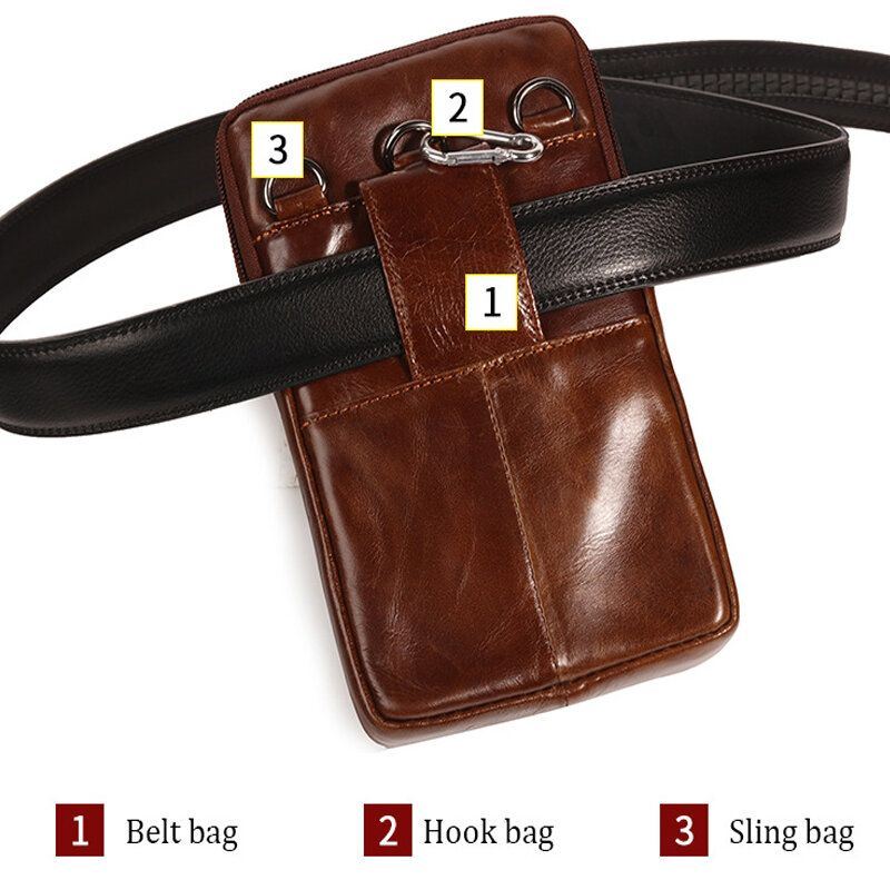 Heren Echt Leer 6.5 Inch Telefoon Tas Houder Heuptas Heuptas Crossbody Tas Schoudertas: