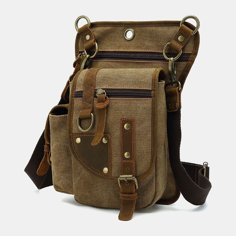 Heren Echt Leer En Canvas Fietsen Outdoor Sport Beentas Heuptas Crossbody Tas