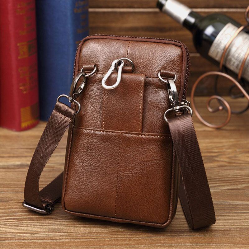 Heren Echt Leer Mini Multifunctionele Messenger 7 Inch Telefoon Tas Heuptas Crossbody Tas