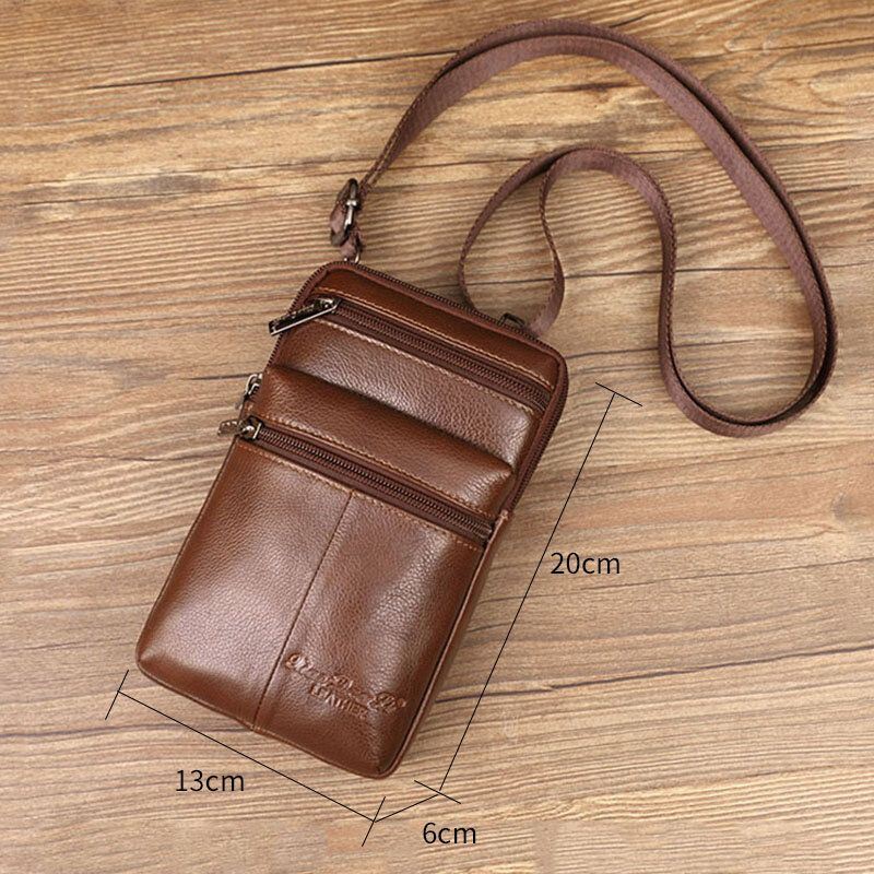 Heren Echt Leer Mini Multifunctionele Messenger 7 Inch Telefoon Tas Heuptas Crossbody Tas