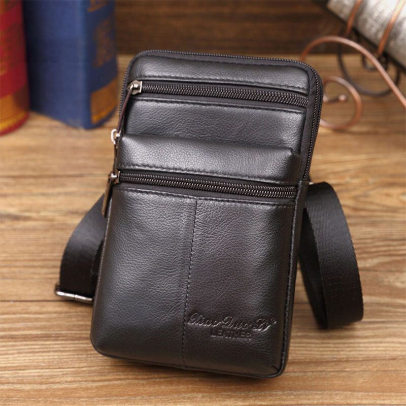 Heren Echt Leer Mini Multifunctionele Messenger 7 Inch Telefoon Tas Heuptas Crossbody Tas