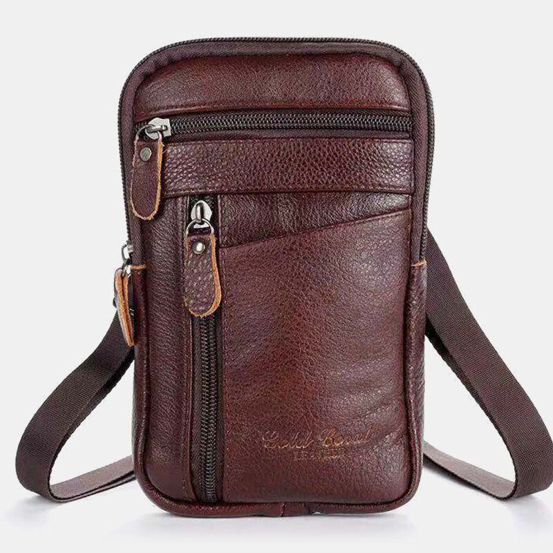 Heren Echt Leer Multi-carry Anti-diefstal 6.5 Inch Telefoon Tas Crossbody Tas Heuptas Sling Bag