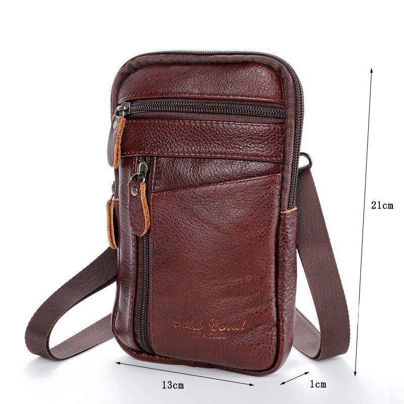 Heren Echt Leer Multi-carry Anti-diefstal 6.5 Inch Telefoon Tas Crossbody Tas Heuptas Sling Bag