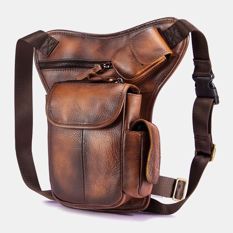 Heren Echt Leer Multi-carry Retro 7 Inch Telefoon Camera Outdoor Heuptas Crossbody Tas