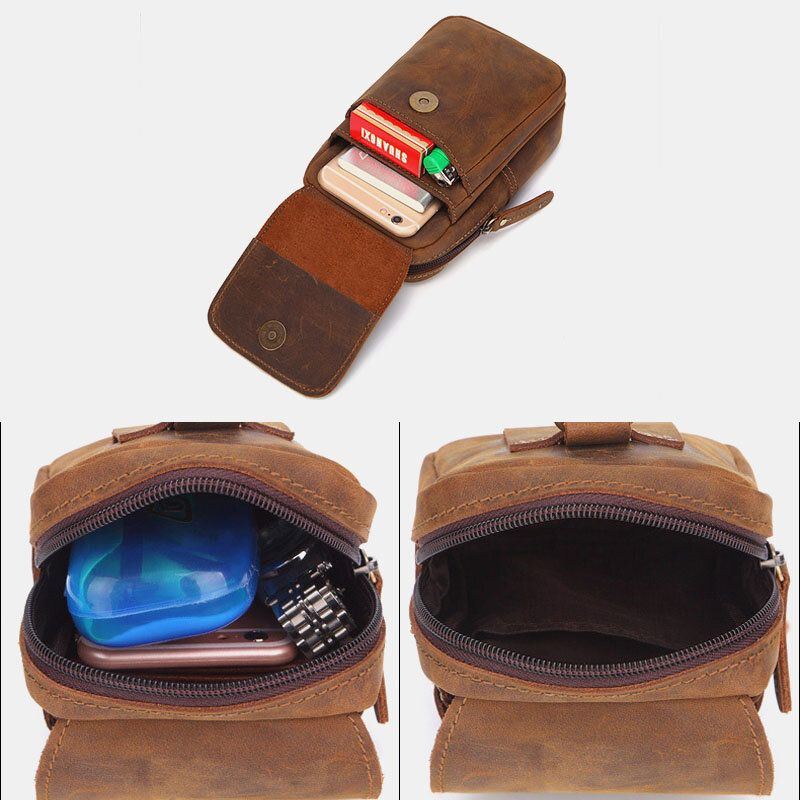 Heren Echt Leer Multi-slots Retro Multifunctionele Portemonnee Telefoon Tas Heuptas