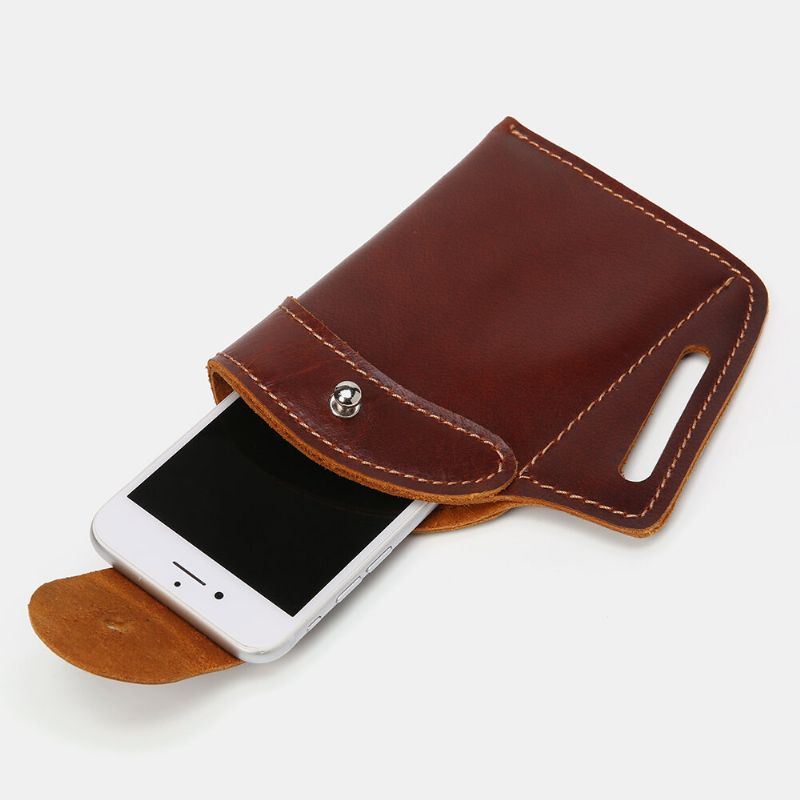 Heren Echt Leer Retro 5.3 Inch Kleine Telefoon Tas Effen Kleur Heuptas Heuptas