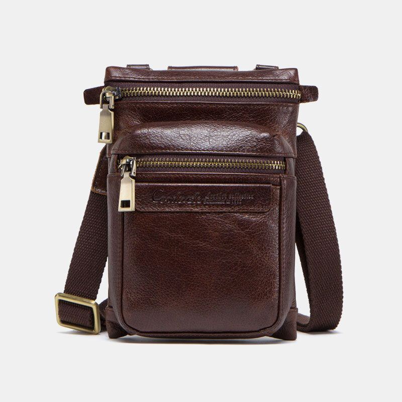 Heren Echt Leer Retro Casual Outdoor Multi-carry Telefoon Tas Crossbody Tas Heuptas Voor 5.8 Inch Telefoon