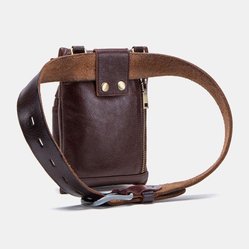 Heren Echt Leer Retro Casual Outdoor Multi-carry Telefoon Tas Crossbody Tas Heuptas Voor 5.8 Inch Telefoon