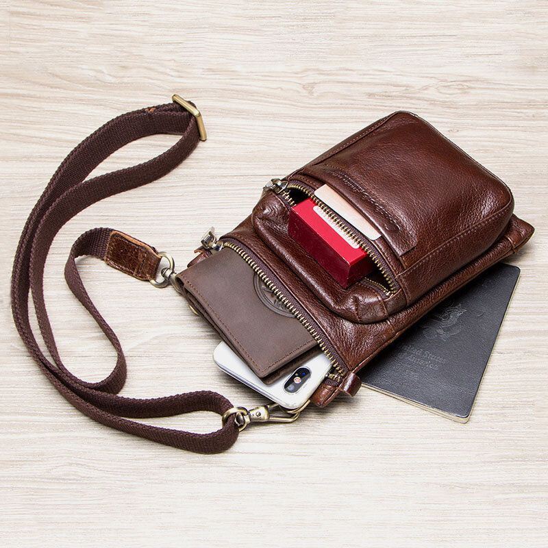 Heren Echt Leer Retro Casual Outdoor Multi-carry Telefoon Tas Crossbody Tas Heuptas Voor 5.8 Inch Telefoon