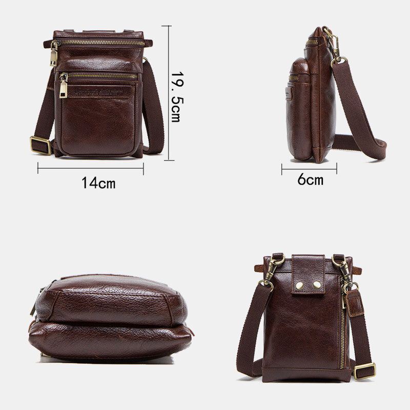 Heren Echt Leer Retro Casual Outdoor Multi-carry Telefoon Tas Crossbody Tas Heuptas Voor 5.8 Inch Telefoon