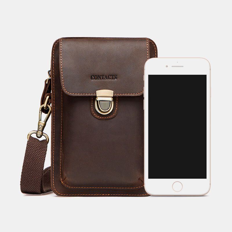 Heren Echt Leer Retro Casual Outdoor Multi-carry Telefoon Tas Crossbody Tas Heuptas Voor 5.8 Inch Telefoon