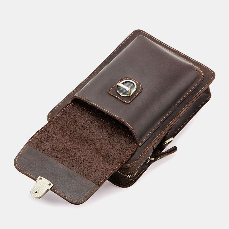 Heren Echt Leer Retro Casual Outdoor Multi-carry Telefoon Tas Crossbody Tas Heuptas Voor 5.8 Inch Telefoon