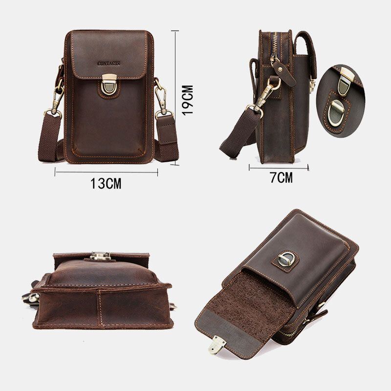 Heren Echt Leer Retro Casual Outdoor Multi-carry Telefoon Tas Crossbody Tas Heuptas Voor 5.8 Inch Telefoon