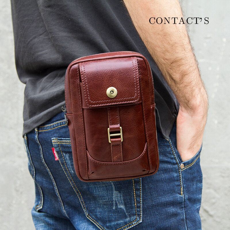 Heren Echt Leer Retro Mode 5.8 Inch Telefoon Tas Multi-carry Crossbody Tas Heuptas: