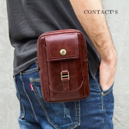 Heren Echt Leer Retro Mode 5.8 Inch Telefoon Tas Multi-carry Crossbody Tas Heuptas: