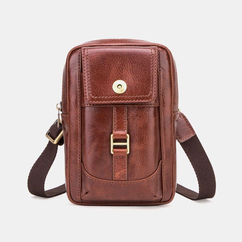 Heren Echt Leer Retro Mode 5.8 Inch Telefoon Tas Multi-carry Crossbody Tas Heuptas: