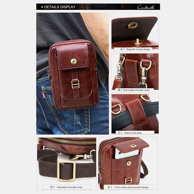 Heren Echt Leer Retro Mode 5.8 Inch Telefoon Tas Multi-carry Crossbody Tas Heuptas: