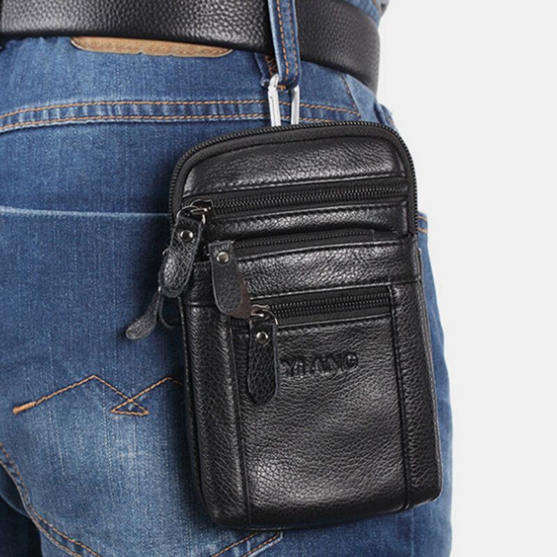 Heren Echt Leer Retro Multifunctionele Heuptas Cross Body Tas Casual Grote Capaciteit Gemakkelijk Te Dragen Heuptas