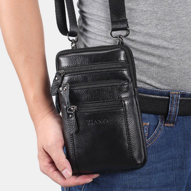 Heren Echt Leer Retro Multifunctionele Heuptas Cross Body Tas Casual Grote Capaciteit Gemakkelijk Te Dragen Heuptas