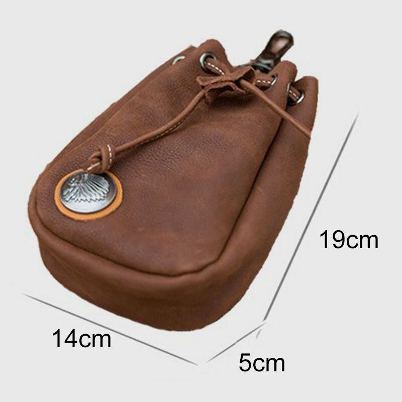 Heren Echt Leer Retro String Pocket Badge Decoratie Heuptas 6.3 Inch Telefoon Tas