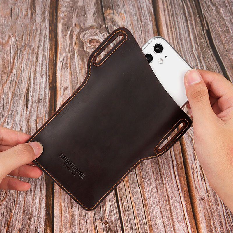 Heren Edc Echt Leer 6.5 Inch Telefoon Houder Sleeve Case Heuptasje: